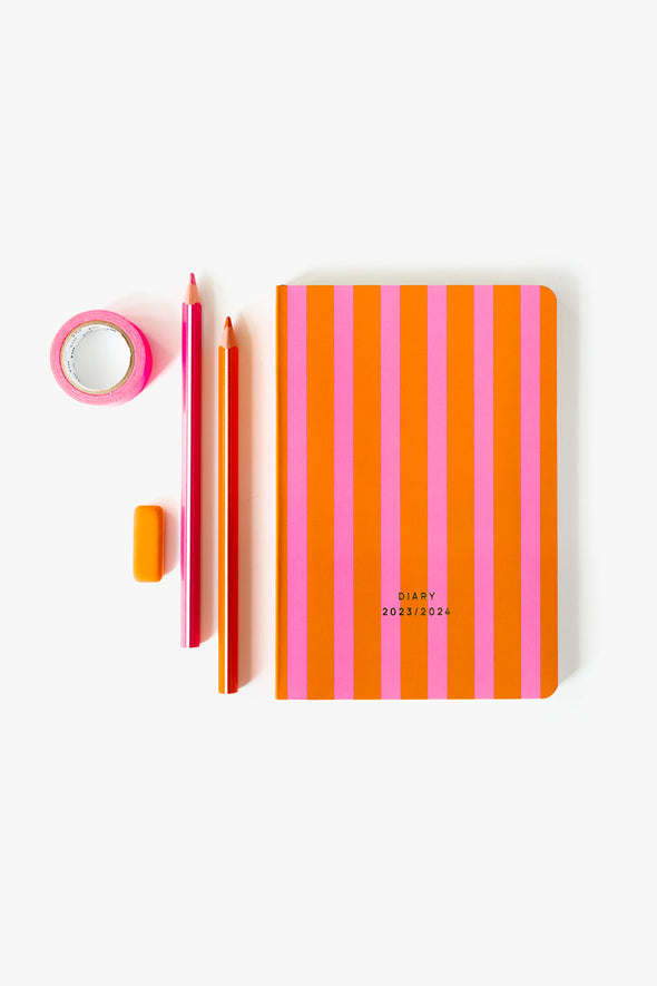 School Diary 2023/2024 Striped Orange Pink