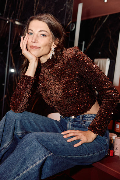 Maizie Sequin Top Brown