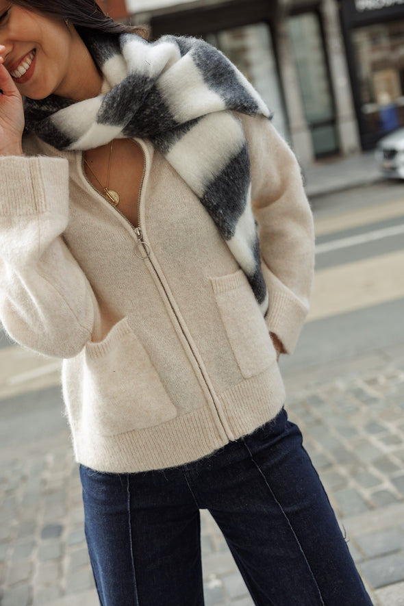 Sia Ras Zipper Cardigan Birch Melange