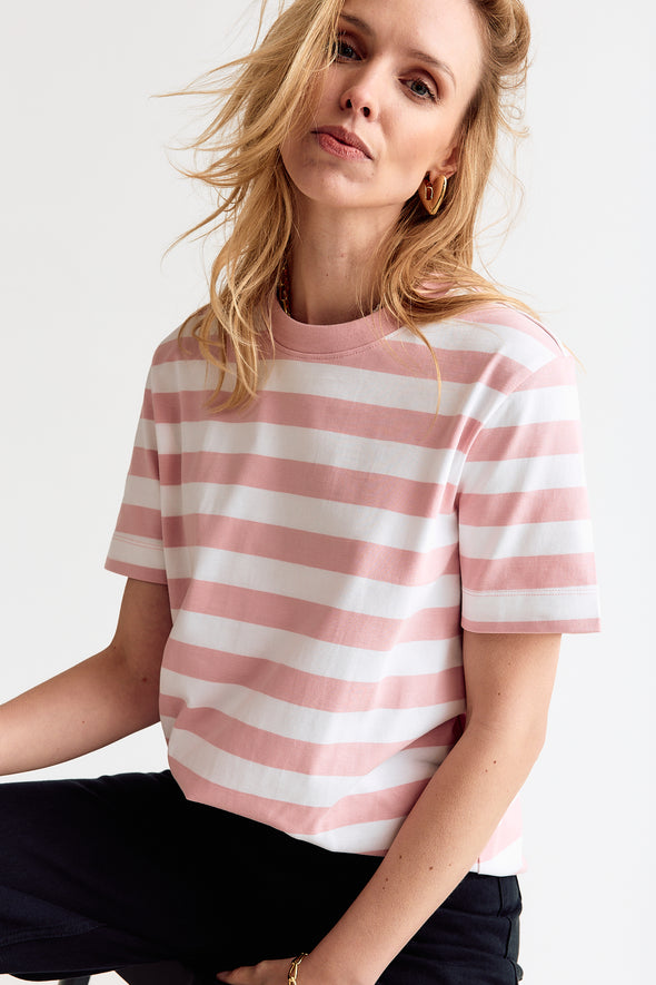 Essential Boxy T-Shirt Striped Bleached Mauve