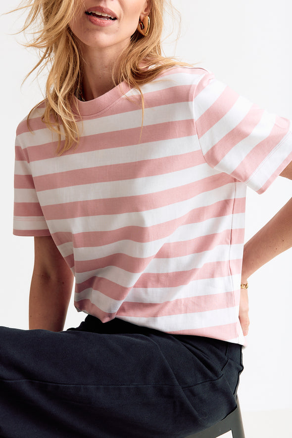 Essential Boxy T-Shirt Striped Bleached Mauve