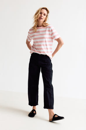 Essential Boxy T-Shirt Striped Bleached Mauve