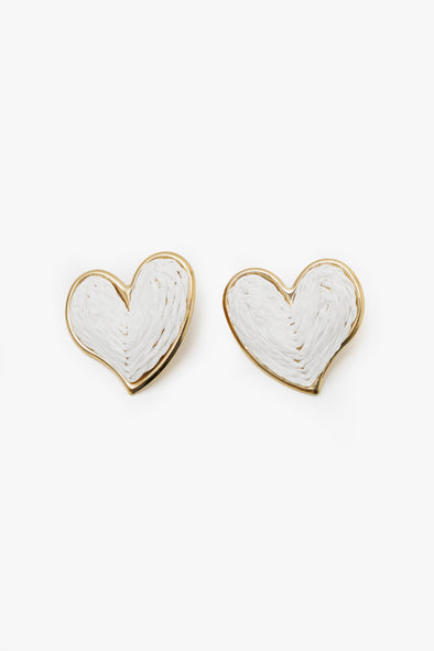 Cream Raffia Heart Earrings