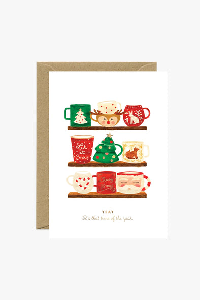 Gold Xmas Mugs Greeting Card