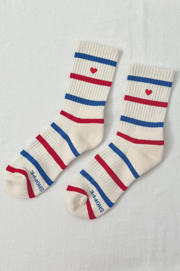 Embroidered Striped Boyfriend Socks