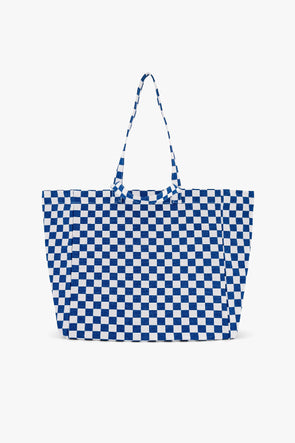 Elisa Tote Bag Checkerboard Ecru / Blue Navy