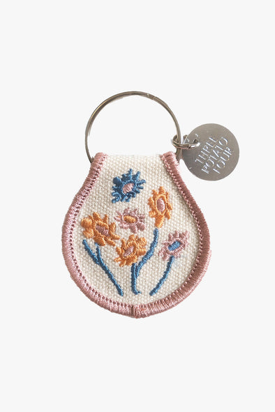 Pink Floral Patch Keychain