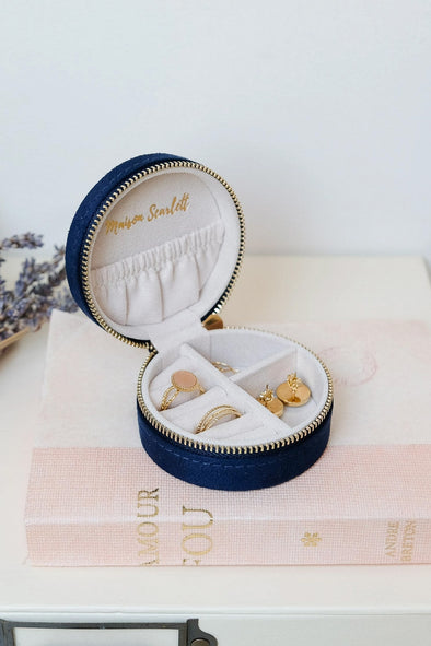 Yvonne Navy Velvet Travel Jewellery Box