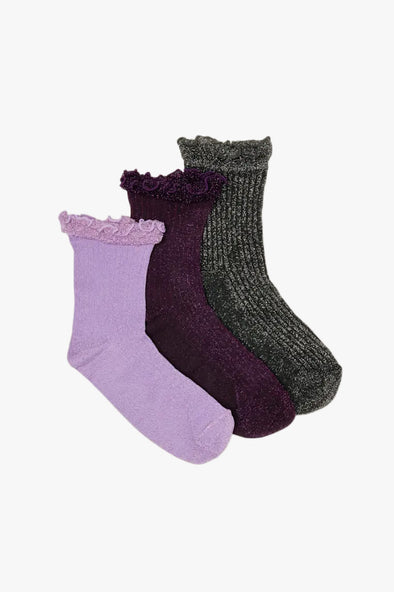 Ribbed Frilly Lilac, Black & Purple Socks