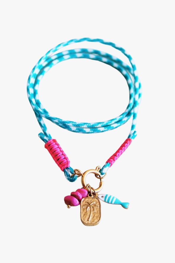 Surf Necklace with Charms Turquoise/Pink