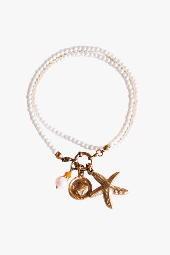 Pearl Necklace with Starfish, Shell and Facet