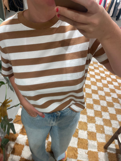 Essential Boxy T-Shirt Tobacco Stripes