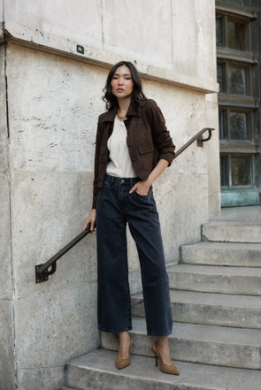 Colombe Denim Mid Wide Dark Grey