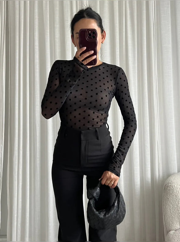 Luz Polkadot Mesh Top black