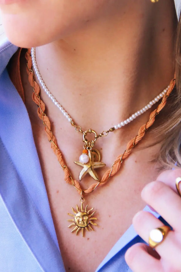 Pearl Necklace with Starfish, Shell and Facet