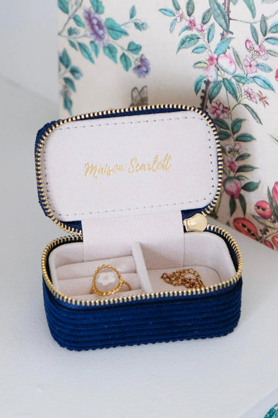 Marie Blue Corduroy Mini Travel Jewellery Box