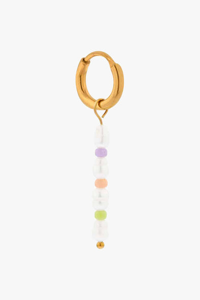 Single Colorful Pearl Hoop Gold