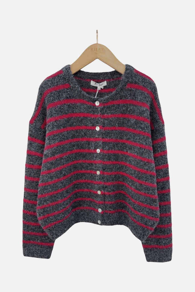 Manon Cardigan Grey/Cherry