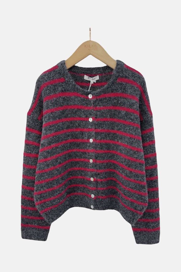 Manon Cardigan Grey/Cherry