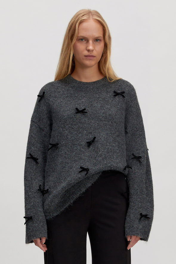 Bailee Bow Knit Dark Grey Melange