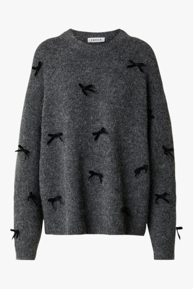 Bailee Bow Knit Dark Grey Melange
