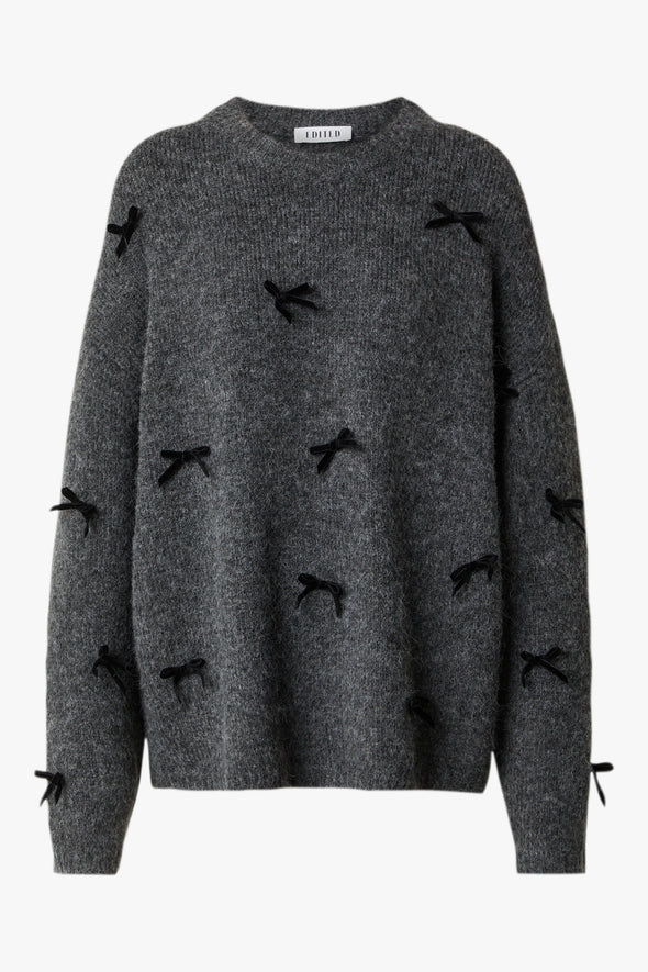 Bailee Bow Knit Dark Grey Melange