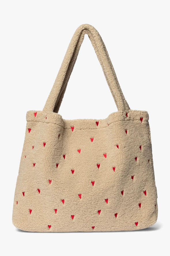 Ecru Teddy Hearts Mom Bag