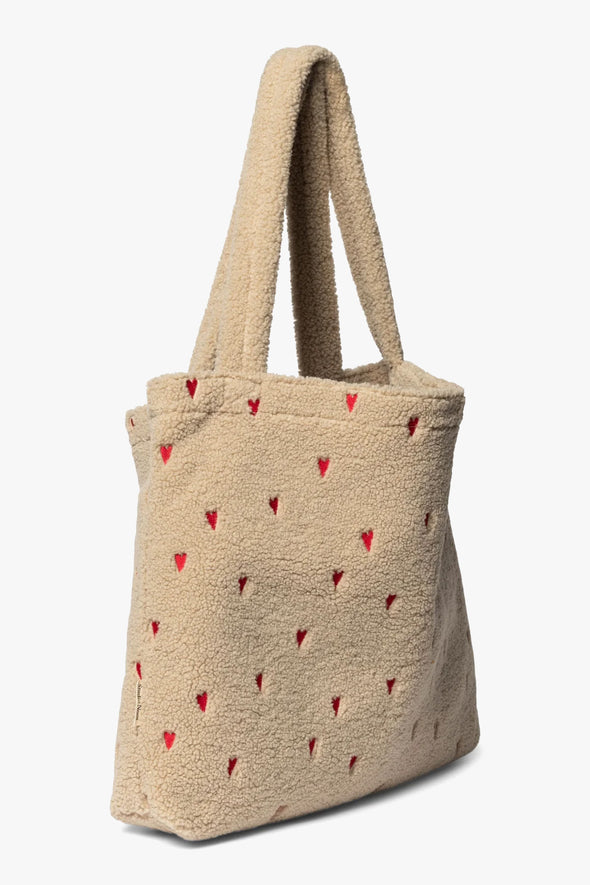 Ecru Teddy Hearts Mom Bag