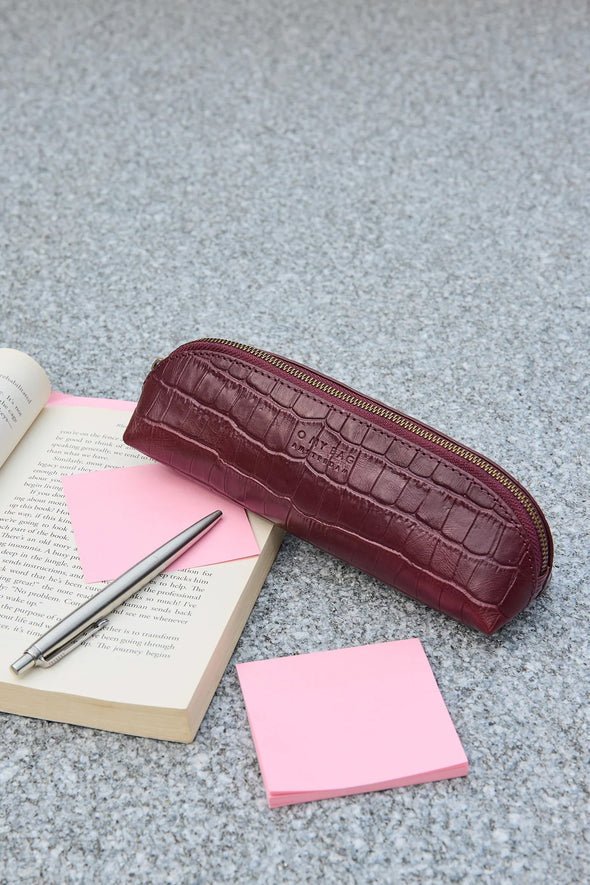 Pencil Case Dark Cherry Croco Small