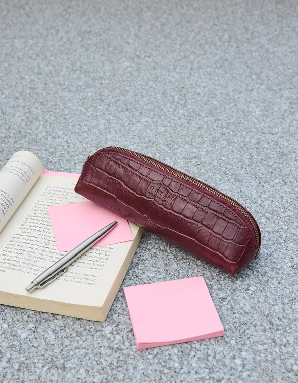 Pencil Case Dark Cherry Croco Small