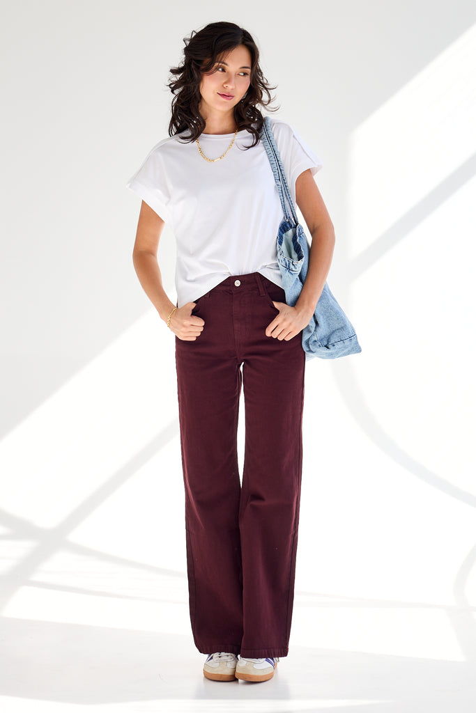 Barbara Wide Denim Burgundy