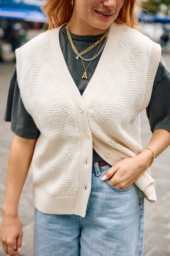 Ea Knit Button Vest Snow White