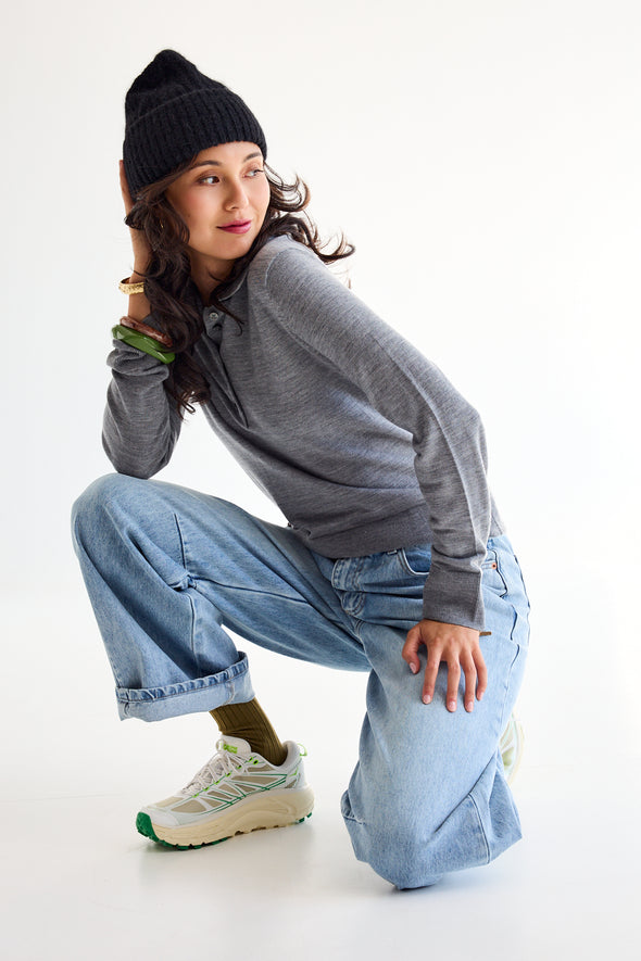 Thea Collar Knit Grey Melange