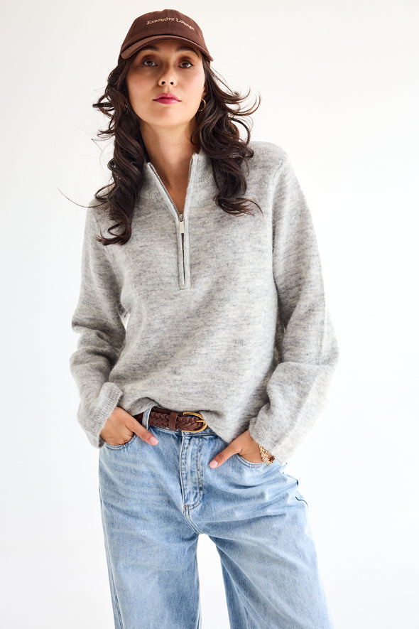Lulu LS Knit Half Zip Light Grey Melange