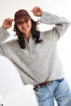 Lulu LS Knit Half Zip Light Grey Melange