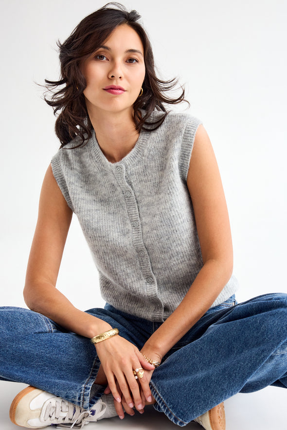 Lulu Button Vest Grey Melange