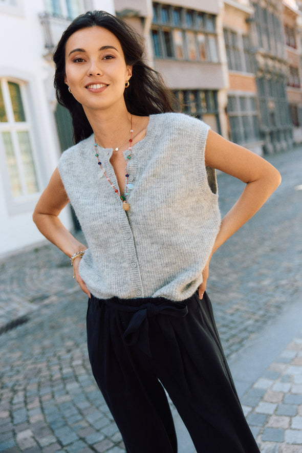 Lulu Button Vest Grey Melange