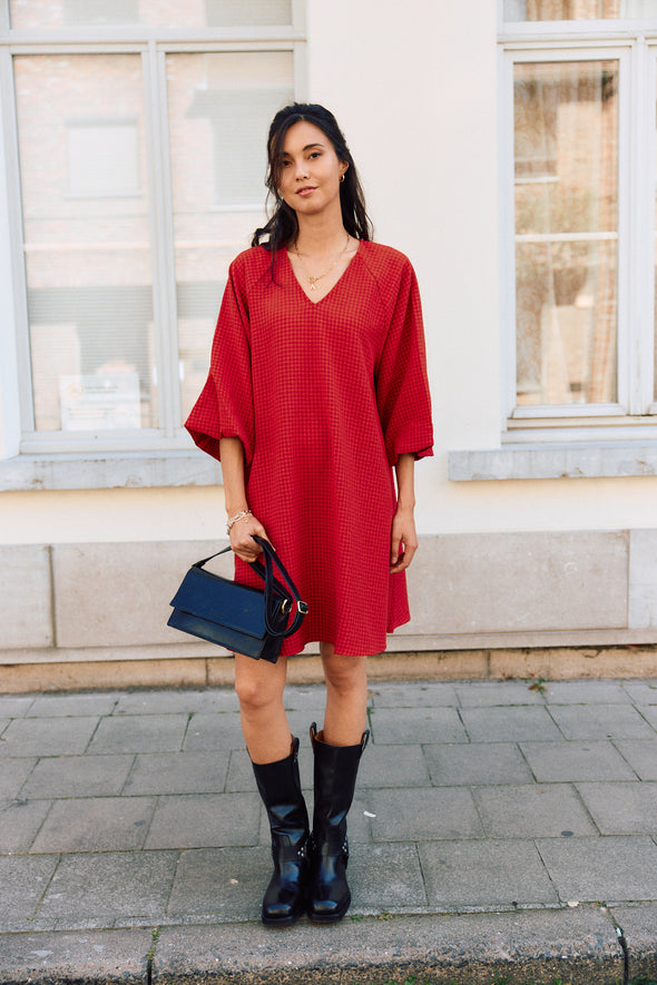 Amida Short Dress Red Checks