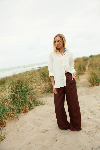 Lyra HW Wide Linen Pants Chestnut