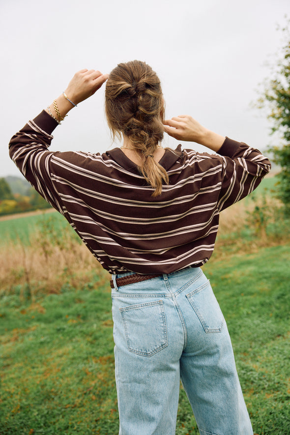 PREORDER Samuel LS Polo Coffee Stripes