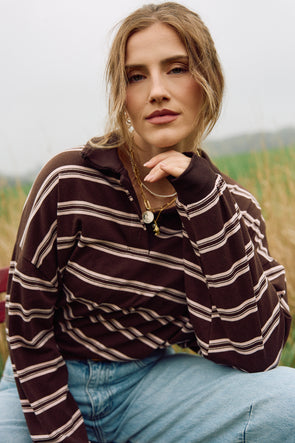 PREORDER Samuel LS Polo Coffee Stripes