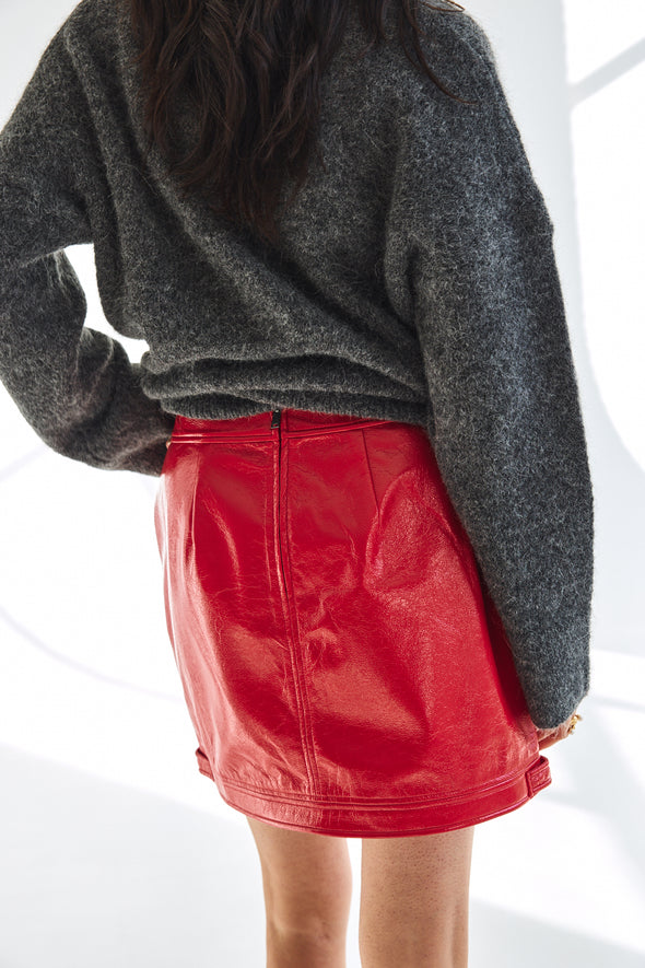 Mila Vegan Leather Skirt Red