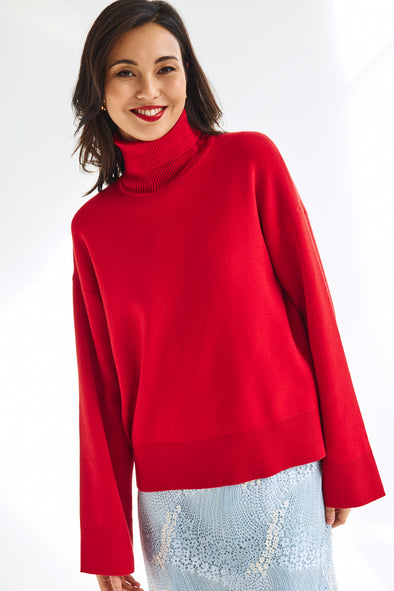Kamma Rollneck Knit Equestrian Red
