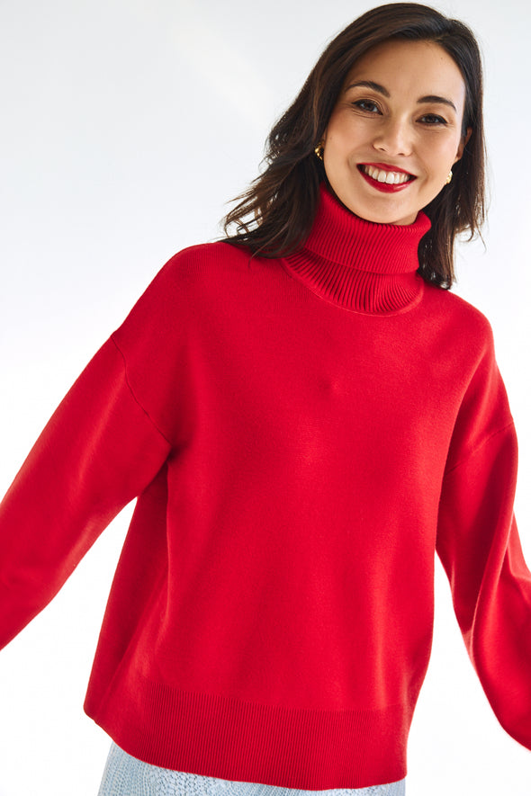 Kamma Rollneck Knit Equestrian Red