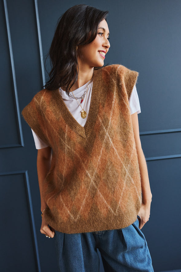 Lulu Argyle Knit Golden Brown