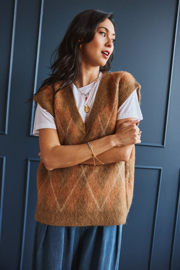 Lulu Argyle Knit Golden Brown