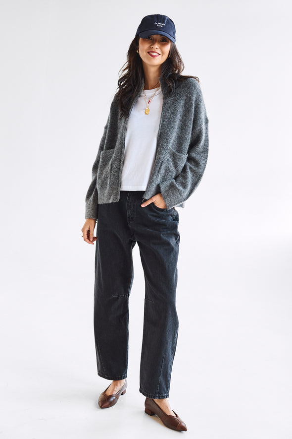 Sia Ras Zipper Cardigan Dark Grey Melange