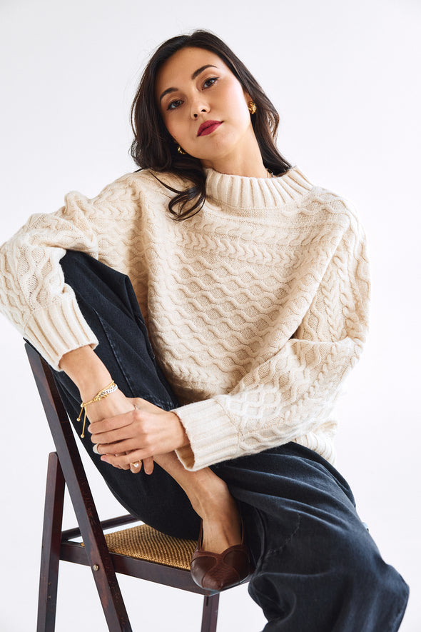 Nelly Batsleeve Cable Knit