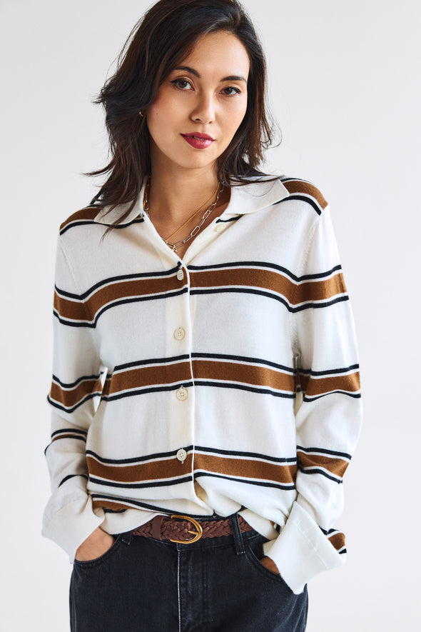 Thea LS Button Knit Egret