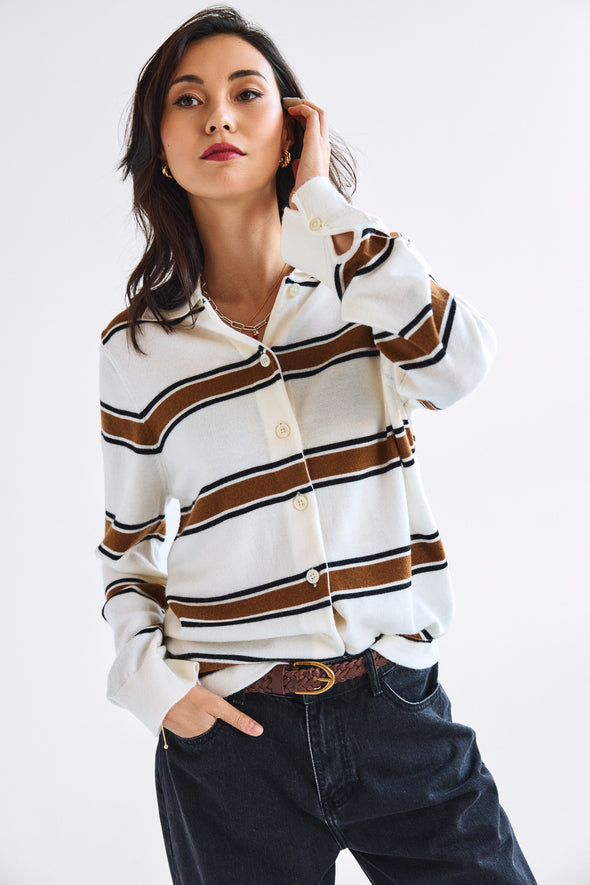 Thea LS Button Knit Egret